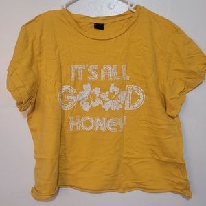 Yellow White Front & Back Graphic 'IT'S ALL GOOD HONEY' Cropped